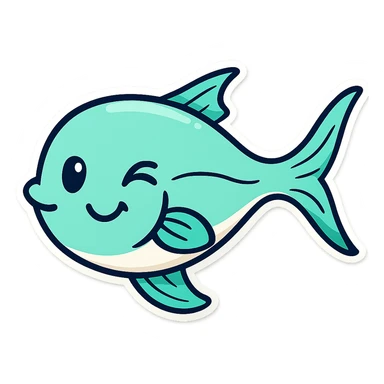 Create a cutesy fish with a winking expression in a cartoonish sticker style. Include one eye closed in a playful wink and a slight smile, keeping the fish adorable and charming. sticker