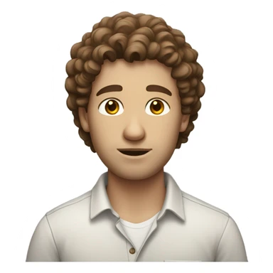man with white skin and brown curly hair, wear casual shirt , closeout face sticker