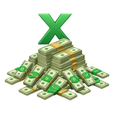 cash pile, make bills rectangular, next to a "10x" factor, looking like 10x CASH PILE, the number 10 and letter x, precede the cash pile, on the same level so it looks like "10x" and to its right, the cash pile sticker