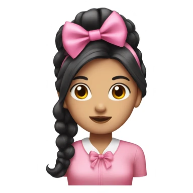 girl with long black hair, a pink bow and a pink blouse sticker