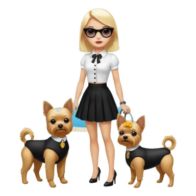 Palm beach Honey Barbie Wednesday Addams , blonde, full body visible, small 2 piece, sunglasses,heels,yorkie dog  sticker