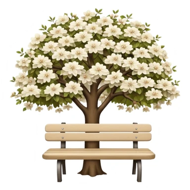 beautiful beige bench and beautiful white blooming tree sticker