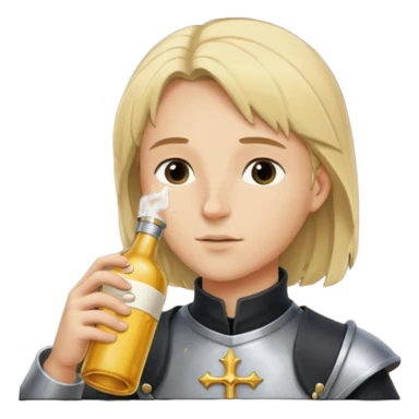 Jeanne d’arc dans un biberon et un homme grand un rase cheveux blond le boit sticker
