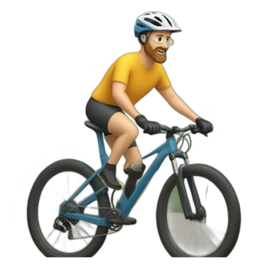 A 50 years old man with blond hair and a blond Beard is driving a mountain bike sticker