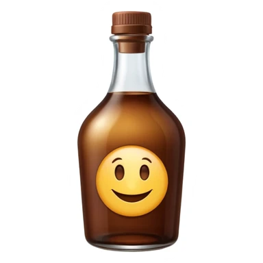 smooth curved bottle glass or plastic with closed cap, filled with thick deep brown syrup slightly translucent and glossy, no label or fruit, soft lighting, emoji scale sticker