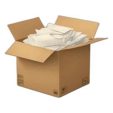cardboard box filled with overflowing envelopes sticker