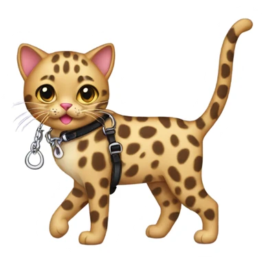 Leopard print cat on a leash sticker