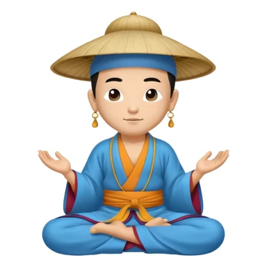 Tibetan monk in Asian hat floating in lotus pose in blue kimono sticker