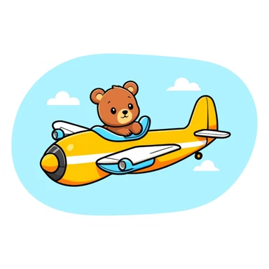 Cute bear flying in big airplane sticker
