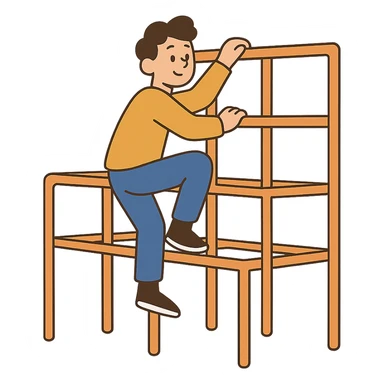flat toon style person climbing on a jungle gym sticker