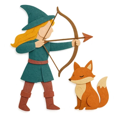 archer and fox together, paper craft style, whimsical fairytale, inspired by 'Once Upon a Broken Heart' sticker