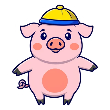 pig body with President Zelensky's face wearing a yellow and blue hat sticker