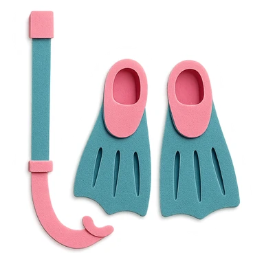 colorful and playful snorkel and flippers, pink and teal sticker