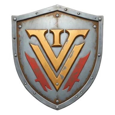 a battle worn steel shield with engraved roman numerals for 30, the roman numerals should be prominante and in the center of the shield sticker