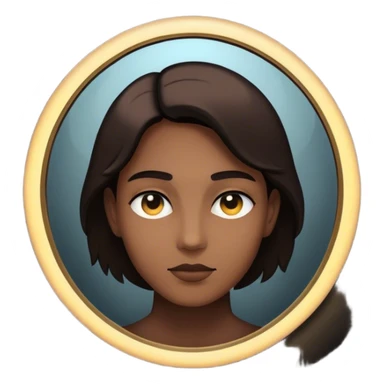 Un espejo con un brillo hipnótico en el centro de un espacio oscuro y una persona en silueta sticker