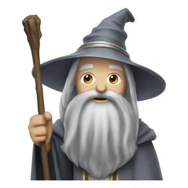 Wizard with long grey beard and silver and grey robes, holding a wooden stick  sticker
