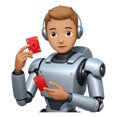 A guy in a robotic suit bluffing about his cards sticker