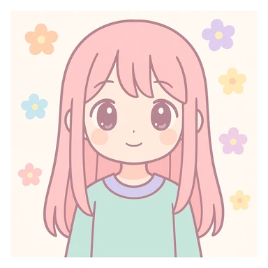 anime girl, serene, long straight hair, calm expression, floral background, subtle lighting sticker