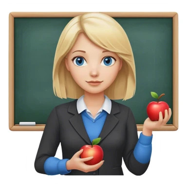 blonde hair blue eyes teacher female with apple and chalkboard sticker