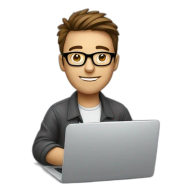 an SEO/tech guy with specs working on his laptop sticker