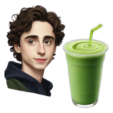 Timothee chalamet smirking and drinking matcha sticker