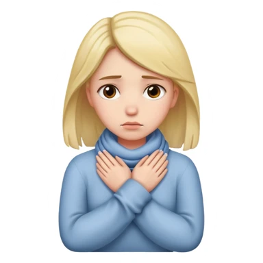 girl with her hands wrapped around her neck looking sad sticker