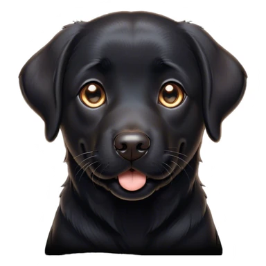 Cinematic Cute Black Labrador Portrait Emoji, Head tilted playfully and inquisitively, featuring a glossy black Fur with a healthy sheen, round, sparkling brown eyes filled with curiosity, Simplified yet irresistibly adorable features, highly detailed, glowing with a warm, friendly glow, high shine, affectionate and spirited, stylized with a touch of whimsy, bright and endearing, soft glowing outline, capturing the essence of a mischievous yet loving companion, so playful it feels like it could dash out of the screen and into your arms! sticker