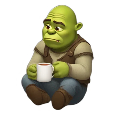 depressed shrek crying in a corner while drinking tea sticker