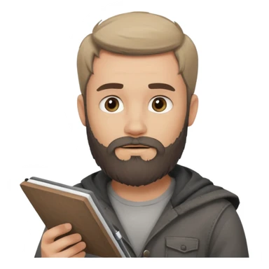 Bearded man  drawing boy character with charcoal in sketchbook sticker