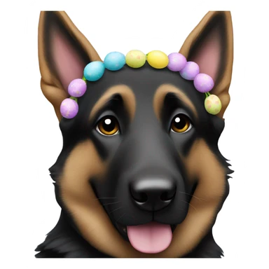 All black German shepherd with Easter headband sticker