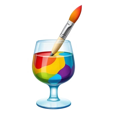 Glass painting icon, hand-painted colorful patterns on a glass surface, visible fine paintbrush and glass object like a vase or decorative plate, bright vibrant colors, no finished artwork, just the painting process, minimalistic style, clean lines, transparent background. sticker