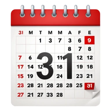 calendar with number 31, white page and red top sticker