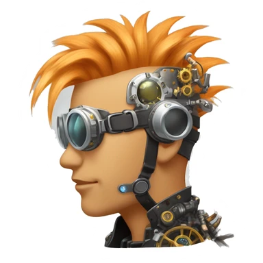 Light orange Mohawk hair male cyborg head with silver steampunk goggles and circuits sticker
