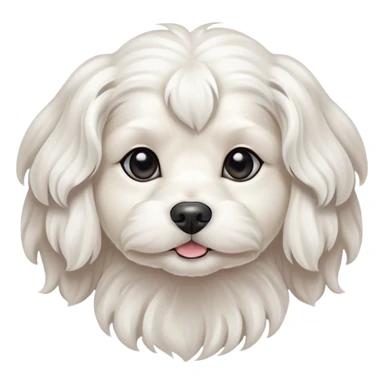Cinematic Noble Wavy-Haired Maltese Dog Portrait Emoji, Poised and regal, with a delicate, compact build and a pristine, wavy-haired white coat that cascades in gentle curls, deep-set soulful dark eyes, Simplified yet sharp and sophisticated features, highly detailed, glowing with a soft, dignified glow, high shine, intelligent and gentle, stylized with an air of refinement, focused and attentive, soft glowing outline, capturing the essence of a watchful and graceful companion, so majestic it feels as though it could prance out of the screen with effortless authority! sticker