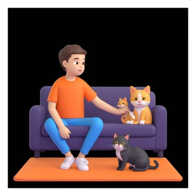 boy and cat pet, living room background sticker