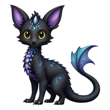 Feral Rare Fantasy Dark Glittery gothic spooky  sparkly shiny Draco-Vernid-Trico-species by LiLaiRa, random markings, tufted tail, tufted ears, full body sticker