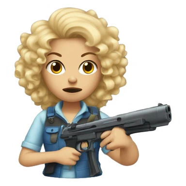 Angry Blonde Curly hair girl with plastic gun sticker