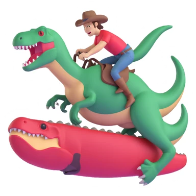 fun and playful cowboy sliding on a green t-rex sticker