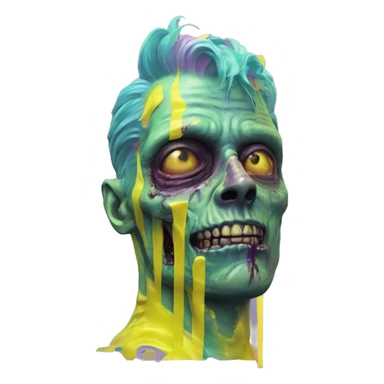 .Zombie_ with prosthetic vaporwave black holographic oilslick zombie unicorn yellow caution tape sticker