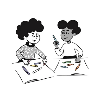 kids drawing with crayons sticker