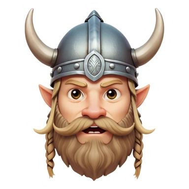 Clash of Clans aesthetic: Cinematic Comical Viking Portrait Emoji, Head tilted dramatically with an exaggerated, fun expression and wide, comically expressive eyes, featuring a rugged yet cartoonish build with a quirky Viking helmet with oversized horns and a playful beard, his face rendered in natural skin tone, Simplified yet hilariously expressive features, highly detailed, glowing with a slightly sassy, vibrant radiance, high shine, dramatic yet playful, stylized with an air of cheeky Nordic mischief, soft glowing outline, capturing the essence of a meme-worthy Viking bringing humor to epic adventures! sticker
