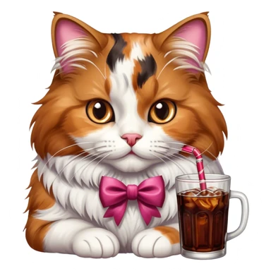A big fluffy cat drinking Dr Pepper with a bow sticker