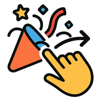 playful and energetic icon of a finger swiping across a party popper or confetti, suitable for an event app sticker