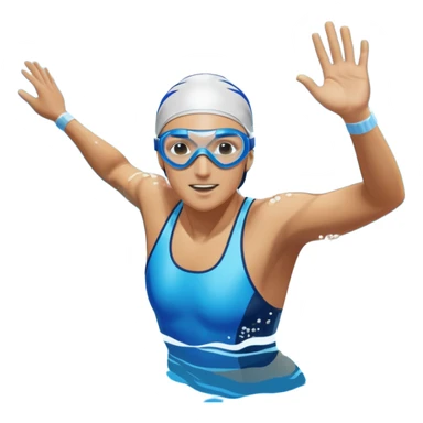 An icon showing a swimmer in mid-stroke, cutting through blue water with splashes around. The swimmer wears goggles and a swim cap, moving with power and grace. Transparent background emphasizes the athleticism, rhythm, and energy of swimming as a competitive and personal sport. sticker