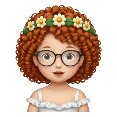 baby with big flower tiara dark ginger curly hair and glassess sticker