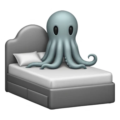 Minimalist emoji-style sticker of a bed with a covered figure and something strange peeking out from underneath. Grayscale only, simple icon.

 sticker