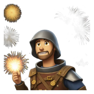 medieval Pyrotechnician seeing some fireworks go off in front of him sticker