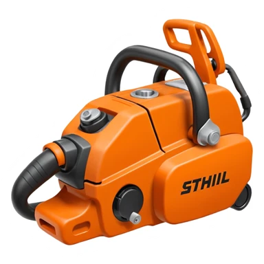 Kettensäge vom STIHL mit grauem Gehäuse, orangenem Deckel und schwarzen Griffen, die Schiene ist Grau, nicht Orange, mit Kette in Grau, seitlich ist das STIHL Logo in weißer Schrift in einem orangenem Kreis platziert sticker