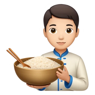 Chinese person with rice sticker