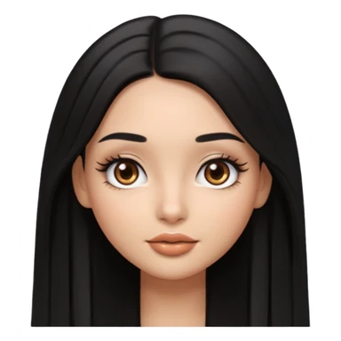 pretty cartoon girl, semi-realistic 3D emoji style, long middle parted straight black hair, tan skin, brown eyes, long eyelashes, soft glam makeup, glossy lips, smooth skin, cute aesthetic,  sticker